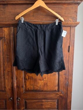 Rachel Zoe Black Eyelet Linen Blend Shorts